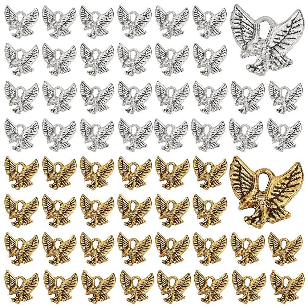 7922 200 Pcs Alloy Eagle Charm, 2 Colors Tibetan Style Metal Flying Animal